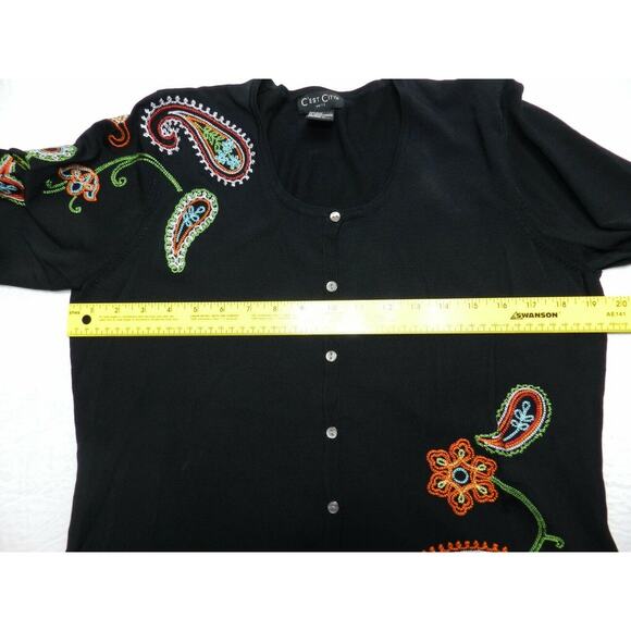 C'EST City knits Cardigan women's size LARGE black rayon NEW paisley (aa91) - Picture 5 of 6